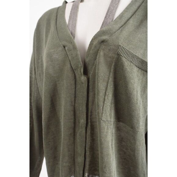 Brunello Cucinelli Womens Green Cardigan Sweater Embellished Collar M Linen NWT - Picture 4 of 6